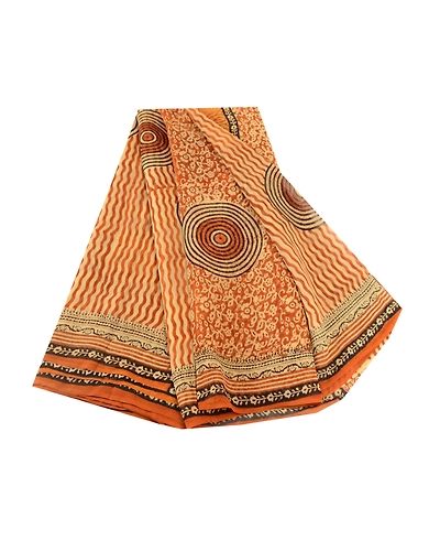 Sanskriti Vintage Brown Sarees Pure Georgette Silk Printed Sari 5Yd Craft Fabric, PRG-10446-Brown-Printed Floral Design-Pure Georgette Silk-2