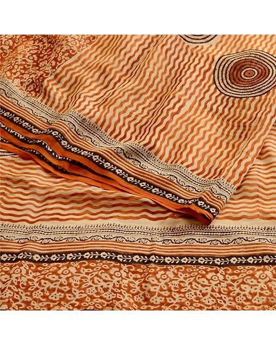 Sanskriti Vintage Brown Sarees Pure Georgette Silk Printed Sari 5Yd Craft Fabric, PRG-10446-Brown-Printed Floral Design-Pure Georgette Silk-7