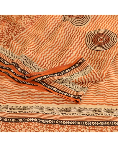 Sanskriti Vintage Brown Sarees Pure Georgette Silk Printed Sari 5Yd Craft Fabric, PRG-10446-Brown-Printed Floral Design-Pure Georgette Silk-9