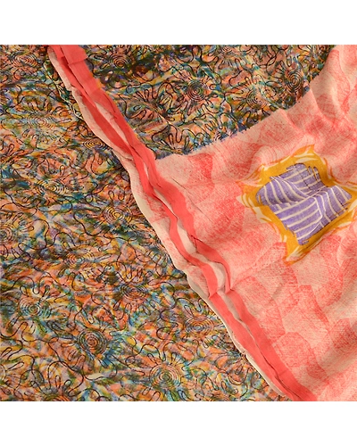 Sanskriti Vintage Pink Sarees Pure Georgette Silk Printed Sari 5Yd Craft Fabric, PRG-10447-Pink-Printed Floral Design-Pure Georgette Silk-1