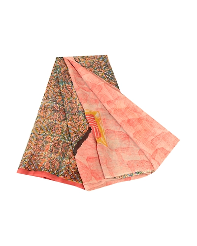 Sanskriti Vintage Pink Sarees Pure Georgette Silk Printed Sari 5Yd Craft Fabric, PRG-10447-Pink-Printed Floral Design-Pure Georgette Silk-2