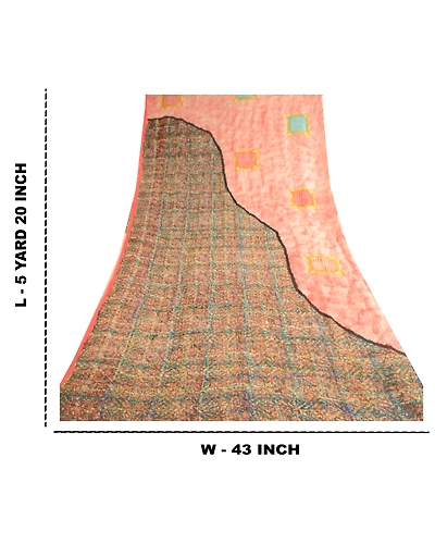 Sanskriti Vintage Pink Sarees Pure Georgette Silk Printed Sari 5Yd Craft Fabric, PRG-10447-Pink-Printed Floral Design-Pure Georgette Silk-3