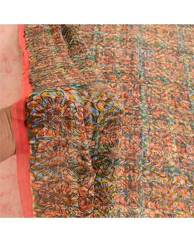 Sanskriti Vintage Pink Sarees Pure Georgette Silk Printed Sari 5Yd Craft Fabric, PRG-10447-Pink-Printed Floral Design-Pure Georgette Silk-4