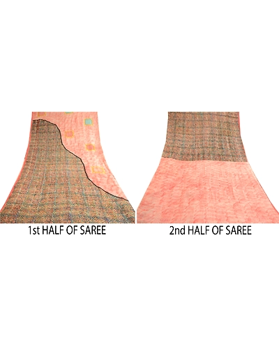 Sanskriti Vintage Pink Sarees Pure Georgette Silk Printed Sari 5Yd Craft Fabric, PRG-10447-Pink-Printed Floral Design-Pure Georgette Silk-5