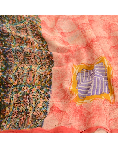 Sanskriti Vintage Pink Sarees Pure Georgette Silk Printed Sari 5Yd Craft Fabric, PRG-10447-Pink-Printed Floral Design-Pure Georgette Silk-6