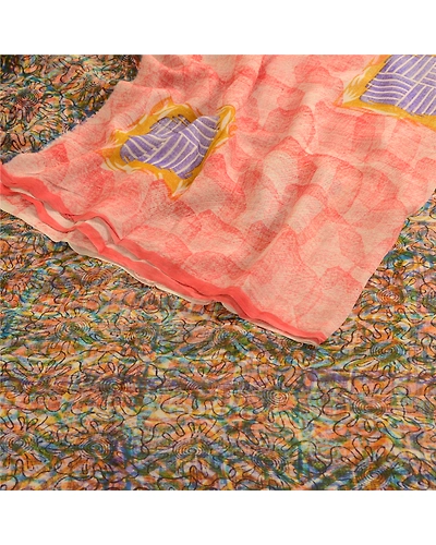 Sanskriti Vintage Pink Sarees Pure Georgette Silk Printed Sari 5Yd Craft Fabric, PRG-10447-Pink-Printed Floral Design-Pure Georgette Silk-7