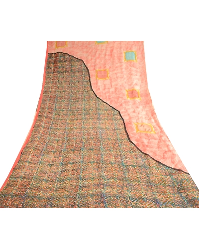 Sanskriti Vintage Pink Sarees Pure Georgette Silk Printed Sari 5Yd Craft Fabric, PRG-10447-Pink-Printed Floral Design-Pure Georgette Silk-8