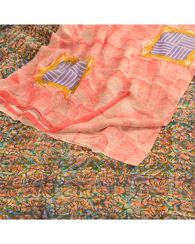Sanskriti Vintage Pink Sarees Pure Georgette Silk Printed Sari 5Yd Craft Fabric, PRG-10447-Pink-Printed Floral Design-Pure Georgette Silk-9