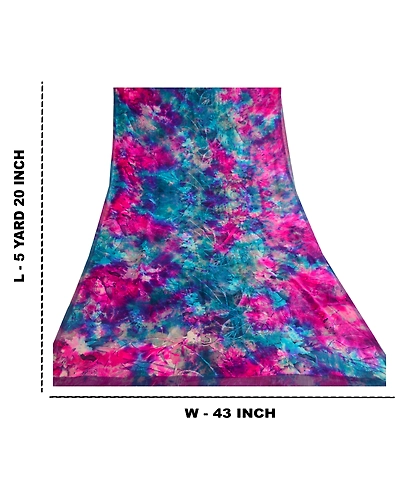 Sanskriti Vintage Blue Tie-Dye Sarees Pure Georgette Silk Sari 5Yd Craft Fabric, PRG-10486-Blue-Printed Floral Design-Pure Georgette Silk-3