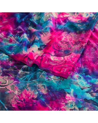 Sanskriti Vintage Blue Tie-Dye Sarees Pure Georgette Silk Sari 5Yd Craft Fabric, PRG-10486-Blue-Printed Floral Design-Pure Georgette Silk-7