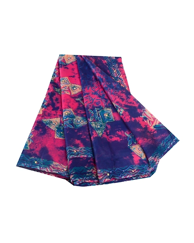 Sanskriti Vintage Blue Tie-Dye Hand Beads Sarees Pure Georgette Silk Sari Fabric, PRG-10494-Blue-Printed Floral Design-Pure Georgette Silk-2