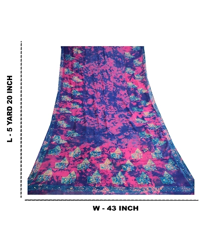 Sanskriti Vintage Blue Tie-Dye Hand Beads Sarees Pure Georgette Silk Sari Fabric, PRG-10494-Blue-Printed Floral Design-Pure Georgette Silk-3