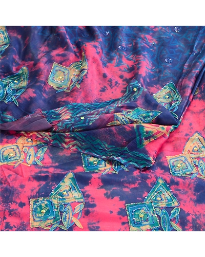 Sanskriti Vintage Blue Tie-Dye Hand Beads Sarees Pure Georgette Silk Sari Fabric, PRG-10494-Blue-Printed Floral Design-Pure Georgette Silk-9