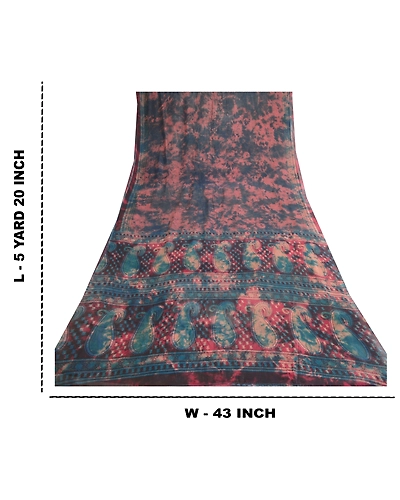 Sanskriti Vintage Blue Tie-Dye Sarees Pure Georgette Silk Sari 5Yd Craft Fabric, PRG-10495-Blue-Printed Floral Design-Pure Georgette Silk-3