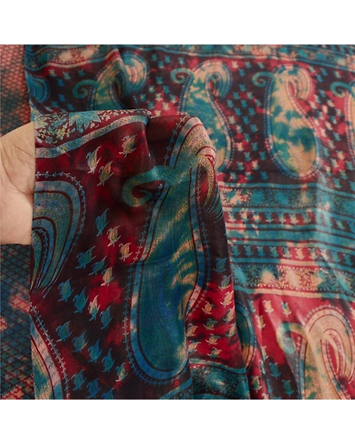 Sanskriti Vintage Blue Tie-Dye Sarees Pure Georgette Silk Sari 5Yd Craft Fabric, PRG-10495-Blue-Printed Floral Design-Pure Georgette Silk-4