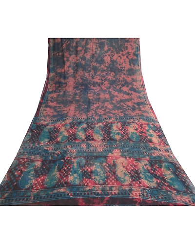 Sanskriti Vintage Blue Tie-Dye Sarees Pure Georgette Silk Sari 5Yd Craft Fabric, PRG-10495-Blue-Printed Floral Design-Pure Georgette Silk-8