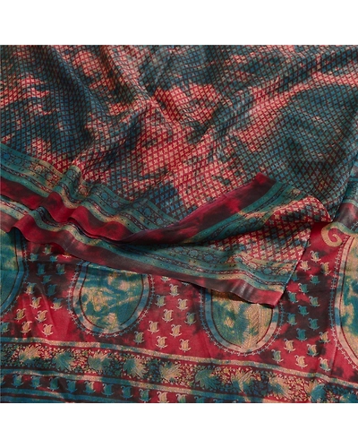 Sanskriti Vintage Blue Tie-Dye Sarees Pure Georgette Silk Sari 5Yd Craft Fabric, PRG-10495-Blue-Printed Floral Design-Pure Georgette Silk-9
