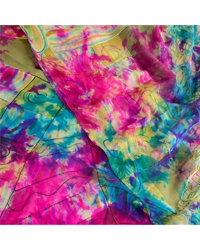 Sanskriti Vintage Multi Tie Dye Sarees Pure Georgette Silk Sari 5Yd Craft Fabric, PRG-10498-Multi-Printed Floral Design-Pure Georgette Silk-1