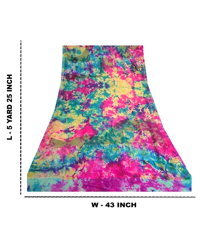 Sanskriti Vintage Multi Tie Dye Sarees Pure Georgette Silk Sari 5Yd Craft Fabric, PRG-10498-Multi-Printed Floral Design-Pure Georgette Silk-3