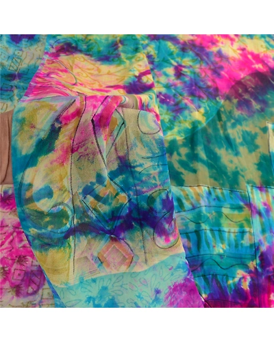 Sanskriti Vintage Multi Tie Dye Sarees Pure Georgette Silk Sari 5Yd Craft Fabric, PRG-10498-Multi-Printed Floral Design-Pure Georgette Silk-4
