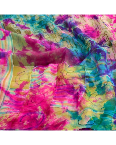 Sanskriti Vintage Multi Tie Dye Sarees Pure Georgette Silk Sari 5Yd Craft Fabric, PRG-10498-Multi-Printed Floral Design-Pure Georgette Silk-6
