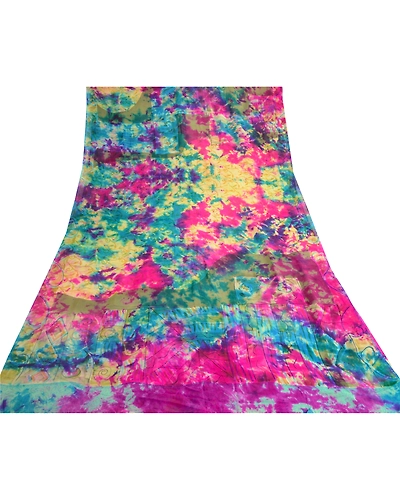Sanskriti Vintage Multi Tie Dye Sarees Pure Georgette Silk Sari 5Yd Craft Fabric, PRG-10498-Multi-Printed Floral Design-Pure Georgette Silk-8