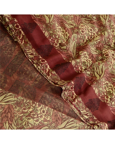 Sanskriti Vintage Brown Indian Sarees Georgette Printed Sari Floral Craft Fabric, PRG-10504-Brown-Printed Floral Design-Poly Georgette-1