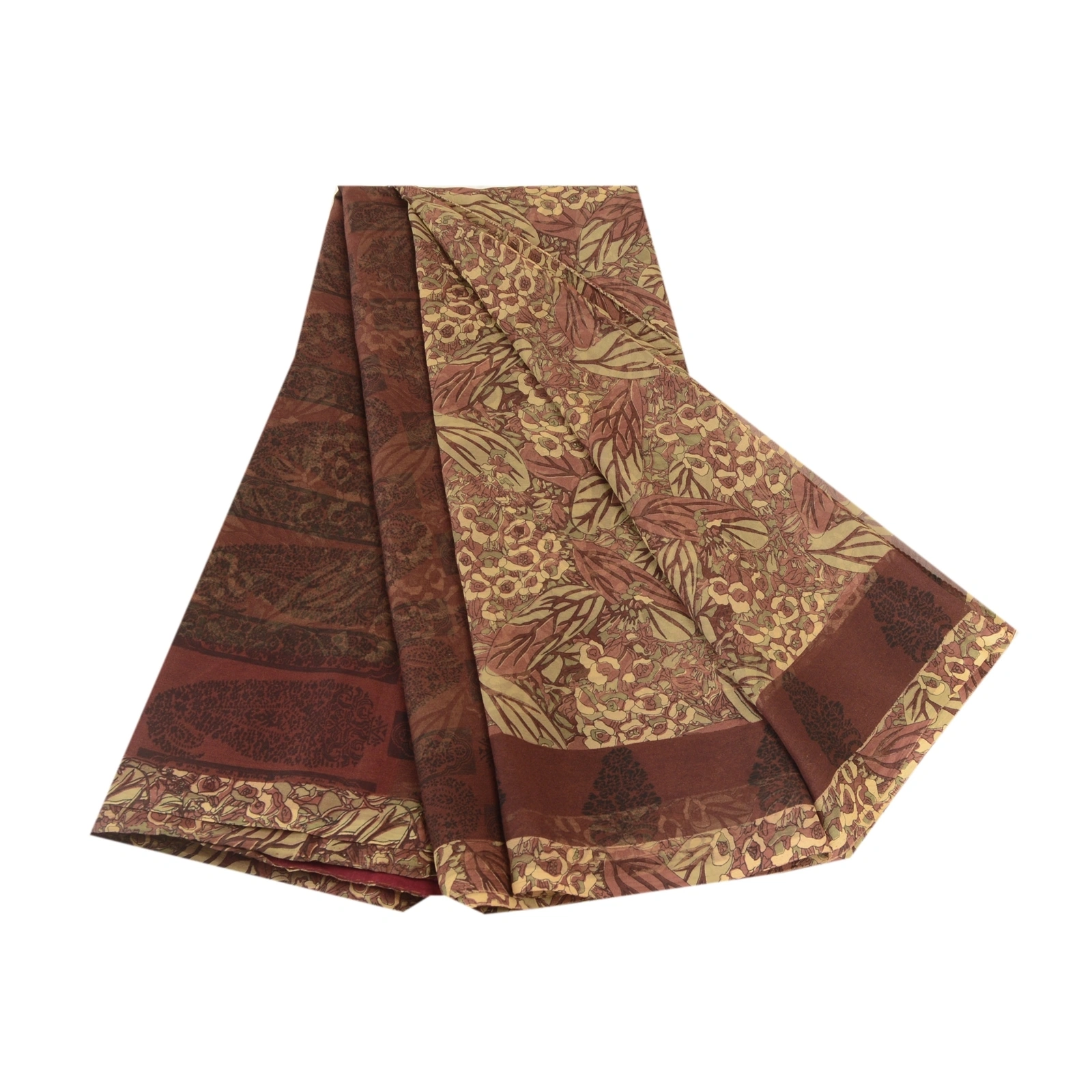 Sanskriti Vintage Brown Indian Sarees Georgette Printed Sari Floral Craft Fabric, PRG-10504-Brown-Printed Floral Design-Poly Georgette-2