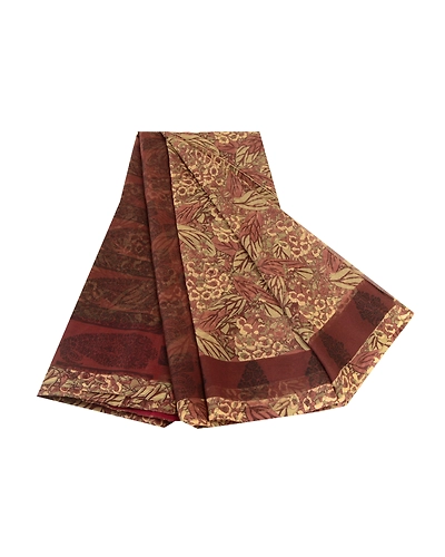 Sanskriti Vintage Brown Indian Sarees Georgette Printed Sari Floral Craft Fabric, PRG-10504-Brown-Printed Floral Design-Poly Georgette-2