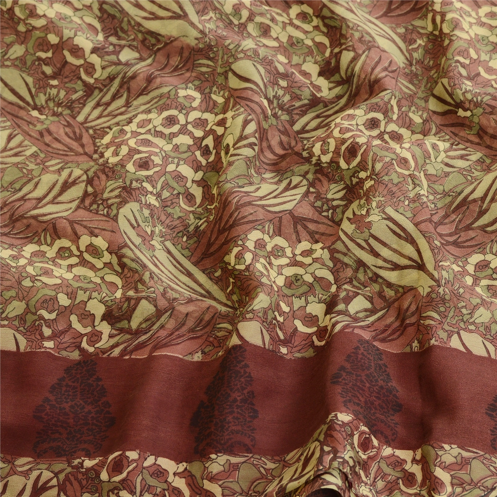 Sanskriti Vintage Brown Indian Sarees Georgette Printed Sari Floral Craft Fabric, PRG-10504-Brown-Printed Floral Design-Poly Georgette-6