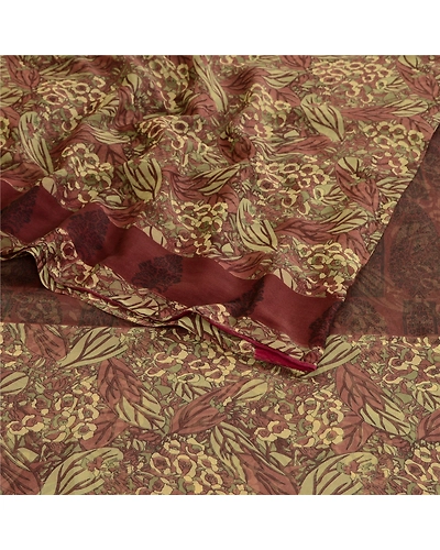 Sanskriti Vintage Brown Indian Sarees Georgette Printed Sari Floral Craft Fabric, PRG-10504-Brown-Printed Floral Design-Poly Georgette-7