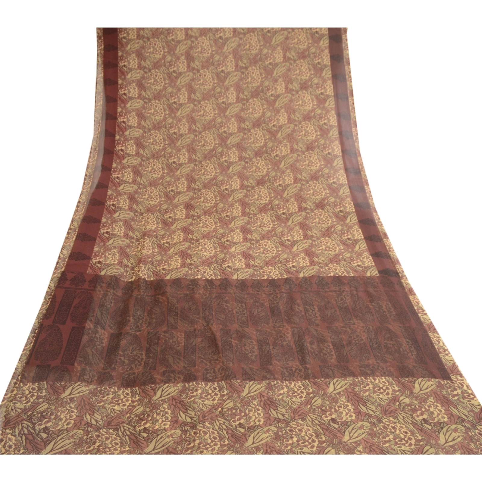 Sanskriti Vintage Brown Indian Sarees Georgette Printed Sari Floral Craft Fabric, PRG-10504-Brown-Printed Floral Design-Poly Georgette-8