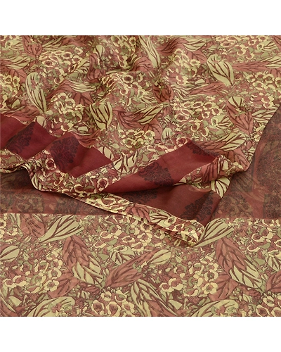 Sanskriti Vintage Brown Indian Sarees Georgette Printed Sari Floral Craft Fabric, PRG-10504-Brown-Printed Floral Design-Poly Georgette-9