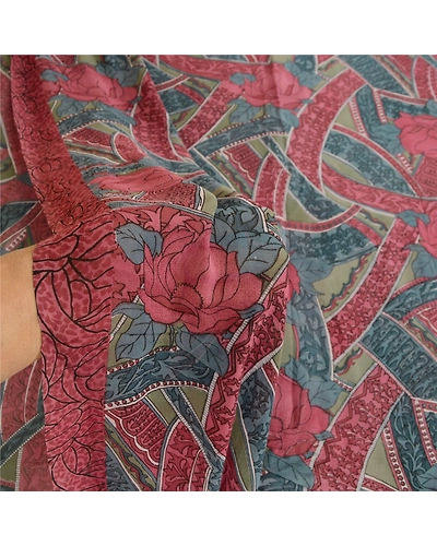 Sanskriti Vintage Rusty Purple Sarees Pure Georgette Silk Printed Sari Fabric, PRG-10509-Rusty Purple-Printed Floral Design-Pure Georgette Silk-4