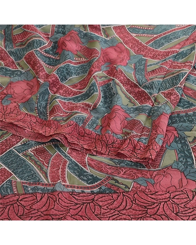 Sanskriti Vintage Rusty Purple Sarees Pure Georgette Silk Printed Sari Fabric, PRG-10509-Rusty Purple-Printed Floral Design-Pure Georgette Silk-7