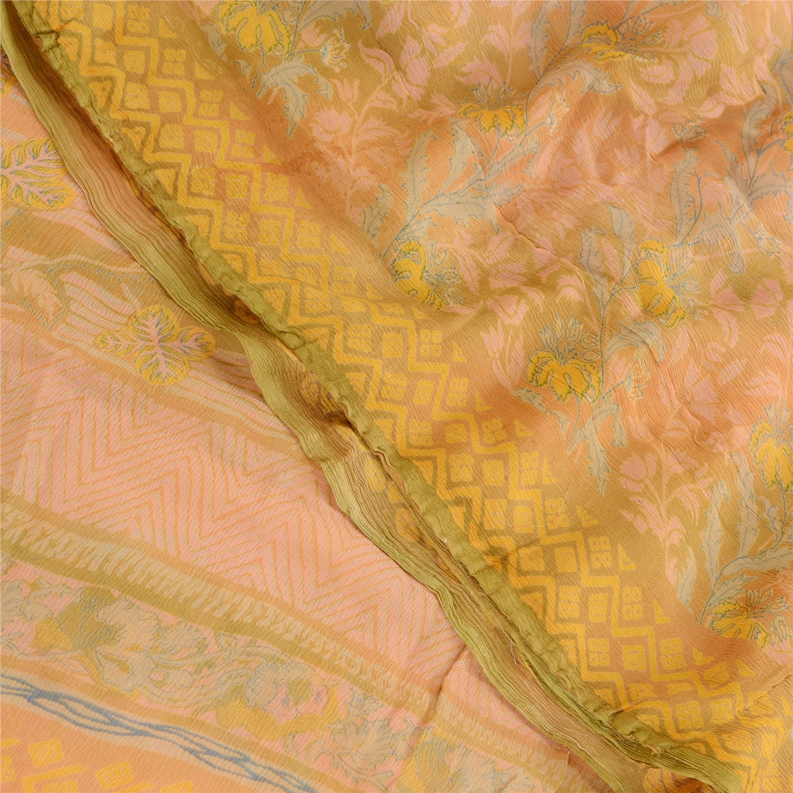 Sanskriti Vintage Sarees Indian Pink Pure Chiffon Silk Printed Sari Craft Fabric, PRG-10535-Pink-Printed Floral Design-Pure Chiffon Silk-1