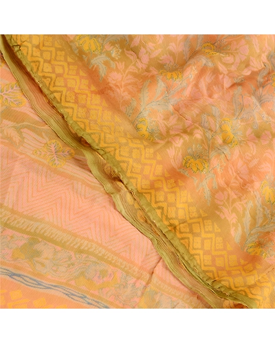 Sanskriti Vintage Sarees Indian Pink Pure Chiffon Silk Printed Sari Craft Fabric, PRG-10535-Pink-Printed Floral Design-Pure Chiffon Silk-1