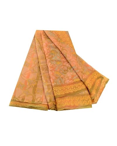 Sanskriti Vintage Sarees Indian Pink Pure Chiffon Silk Printed Sari Craft Fabric, PRG-10535-Pink-Printed Floral Design-Pure Chiffon Silk-2