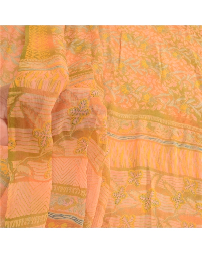 Sanskriti Vintage Sarees Indian Pink Pure Chiffon Silk Printed Sari Craft Fabric, PRG-10535-Pink-Printed Floral Design-Pure Chiffon Silk-4