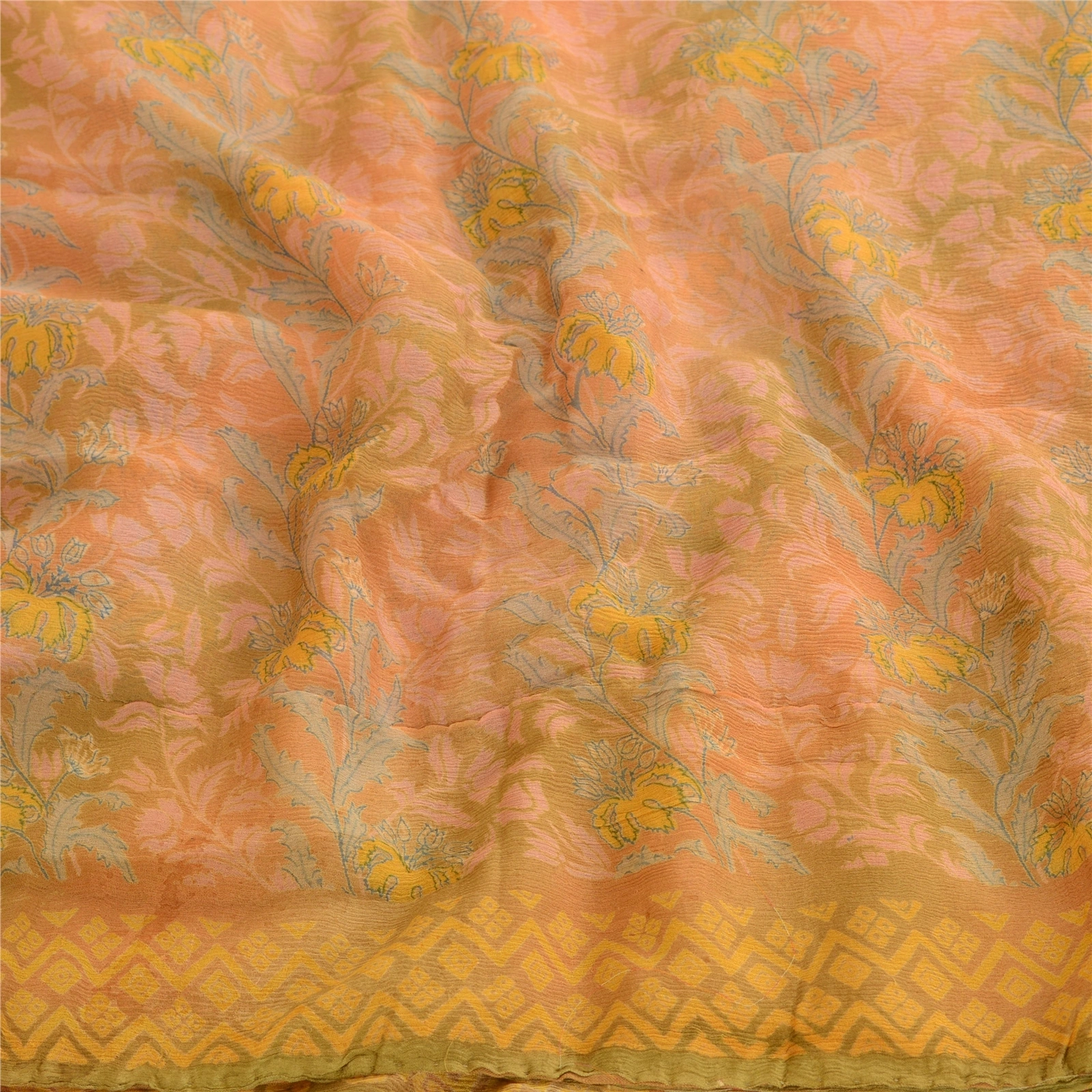 Sanskriti Vintage Sarees Indian Pink Pure Chiffon Silk Printed Sari Craft Fabric, PRG-10535-Pink-Printed Floral Design-Pure Chiffon Silk-6