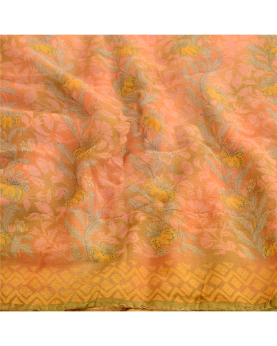 Sanskriti Vintage Sarees Indian Pink Pure Chiffon Silk Printed Sari Craft Fabric, PRG-10535-Pink-Printed Floral Design-Pure Chiffon Silk-6