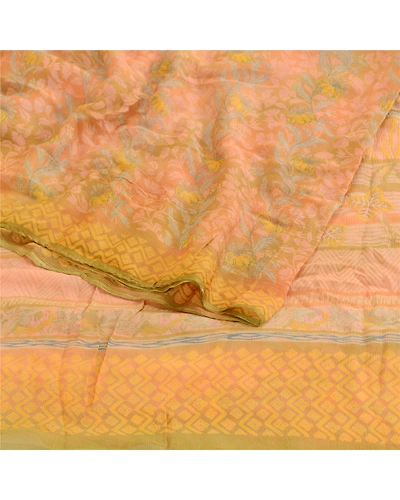 Sanskriti Vintage Sarees Indian Pink Pure Chiffon Silk Printed Sari Craft Fabric, PRG-10535-Pink-Printed Floral Design-Pure Chiffon Silk-7