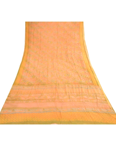 Sanskriti Vintage Sarees Indian Pink Pure Chiffon Silk Printed Sari Craft Fabric, PRG-10535-Pink-Printed Floral Design-Pure Chiffon Silk-8