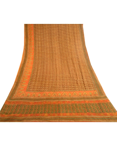 Sanskriti Vintage Orange Printed Sarees Pure Georgette Silk Sari Craft Fabric, PRG-10539-Orange-Printed Floral Design-Pure Georgette Silk-8