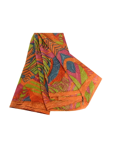 Sanskriti Vintage Multi Sarees Pure Georgette Silk Printed Sari 5Yd Craft Fabric, PRG-10546-Multi-Printed Floral Design-Pure Georgette Silk-2