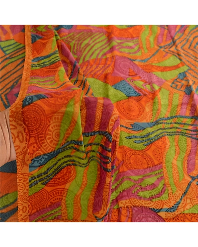 Sanskriti Vintage Multi Sarees Pure Georgette Silk Printed Sari 5Yd Craft Fabric, PRG-10546-Multi-Printed Floral Design-Pure Georgette Silk-4
