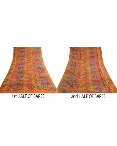 Sanskriti Vintage Multi Sarees Pure Georgette Silk Printed Sari 5Yd Craft Fabric, PRG-10546-Multi-Printed Floral Design-Pure Georgette Silk-5