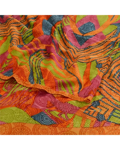Sanskriti Vintage Multi Sarees Pure Georgette Silk Printed Sari 5Yd Craft Fabric, PRG-10546-Multi-Printed Floral Design-Pure Georgette Silk-7