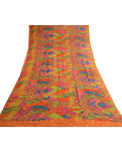 Sanskriti Vintage Multi Sarees Pure Georgette Silk Printed Sari 5Yd Craft Fabric, PRG-10546-Multi-Printed Floral Design-Pure Georgette Silk-8