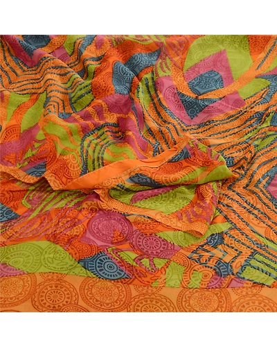 Sanskriti Vintage Multi Sarees Pure Georgette Silk Printed Sari 5Yd Craft Fabric, PRG-10546-Multi-Printed Floral Design-Pure Georgette Silk-9